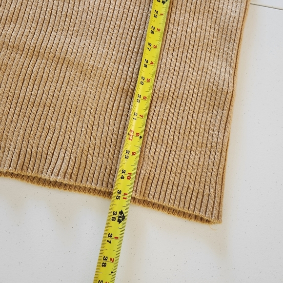 WAYF Leland Camel Long Puff Sleeve Bodycon Mini Ribbed Sweater Dress Size Medium - Picture 10 of 11